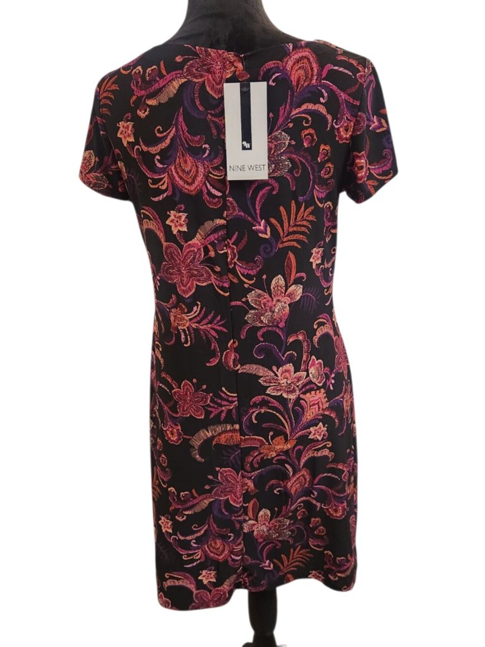 NWT Nine West Short Sleeve Black & Pink Dress Size S - Picture 3 of 7